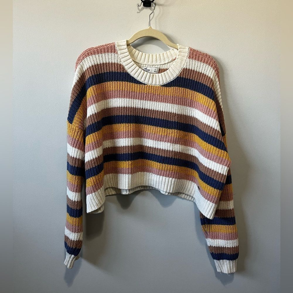 Hollister Multicolor Striped Cropped Cotton Blend Sweater